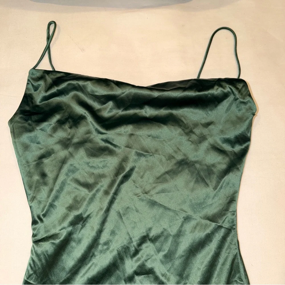 Satin Slip Dress Green Mini Spaghetti Strap Date Night Bodycon S - Picture 3 of 7